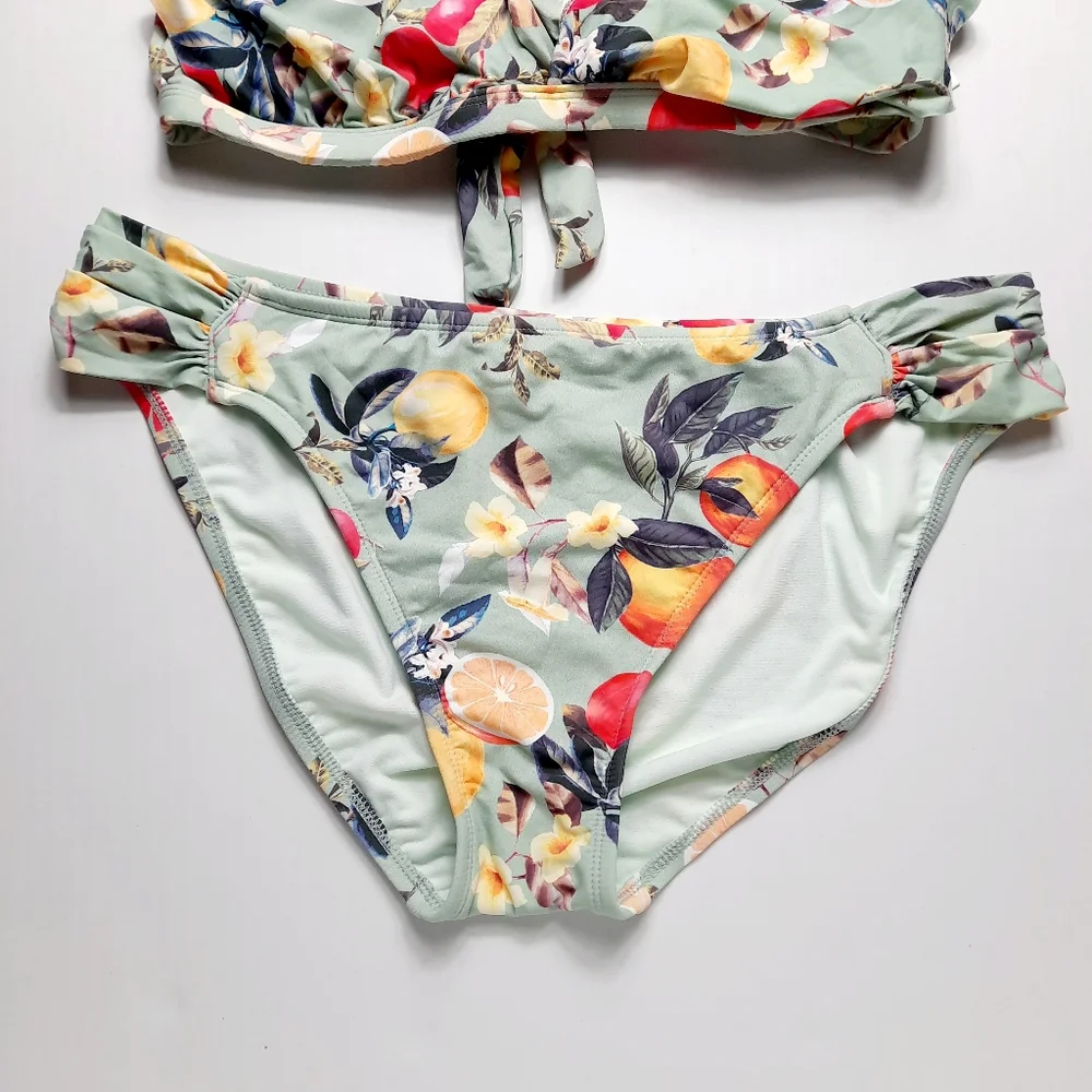 Kona Sol Swimsuit Women Size XL Extra Large Green Print 2 Piece Bikini Swimwear - Picture 8 of 11